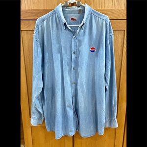 Men’s washed denim shirt. Vintage Pepsi logo, XL.